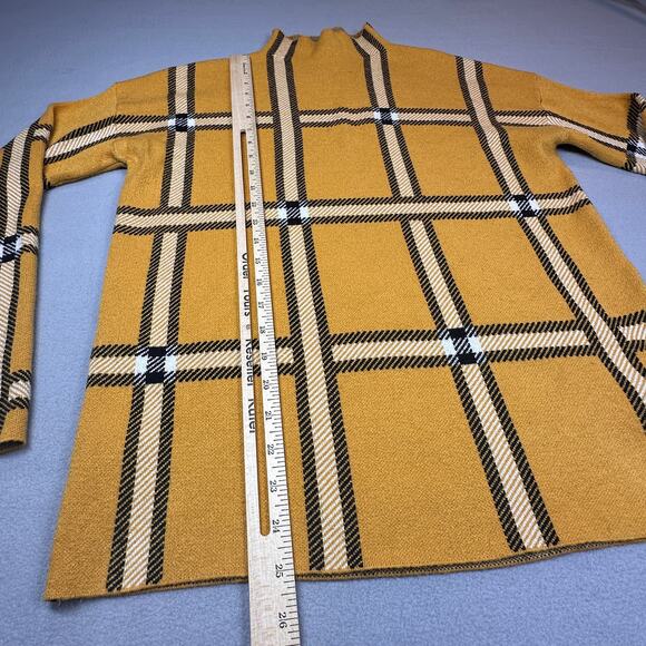 Tahari Sweater Womens Medium Gold White Black Plaid Mock Turtleneck Pullover - Picture 4 of 11